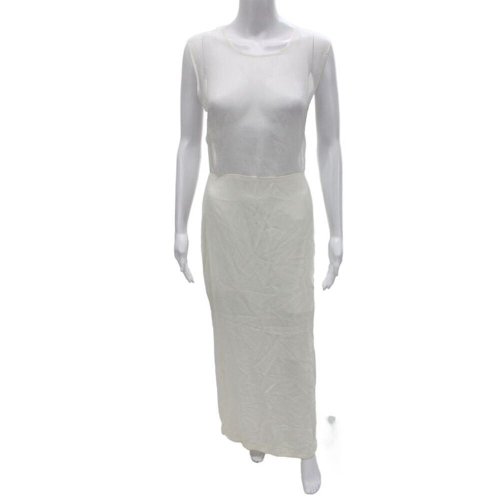 Designer Women Maxi Dress Ivory Sleeveless Round Neck Mid-Calf Zip Size L